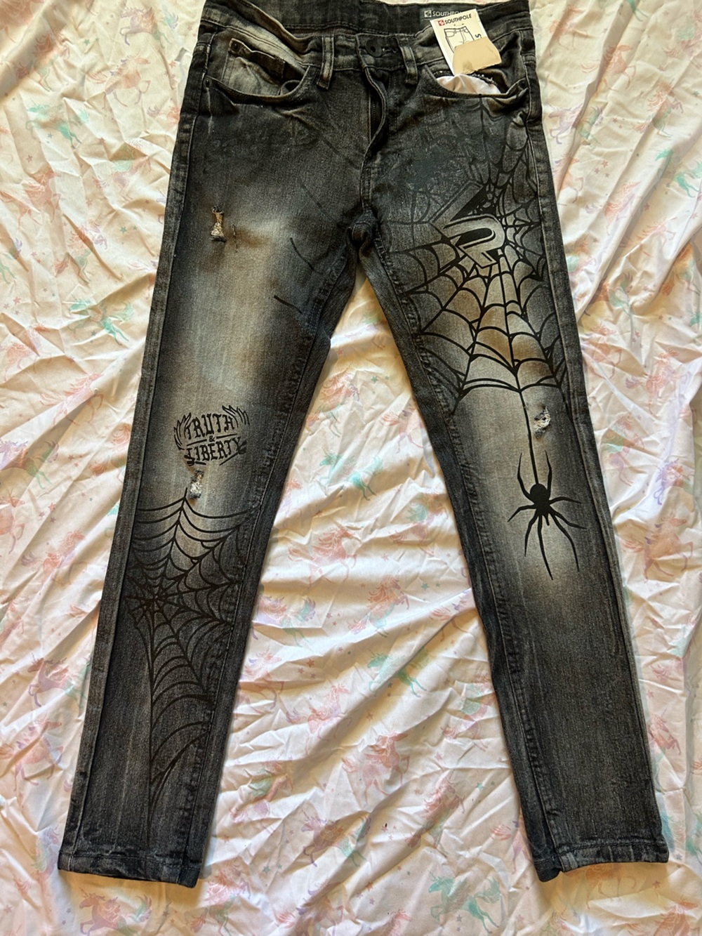 South Pole Black Grey Spider Web Skinny Jeans
